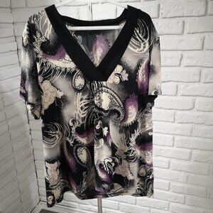 Reitmans Plus Ladies Size 3X Black/Purple/Grey/Off White Top